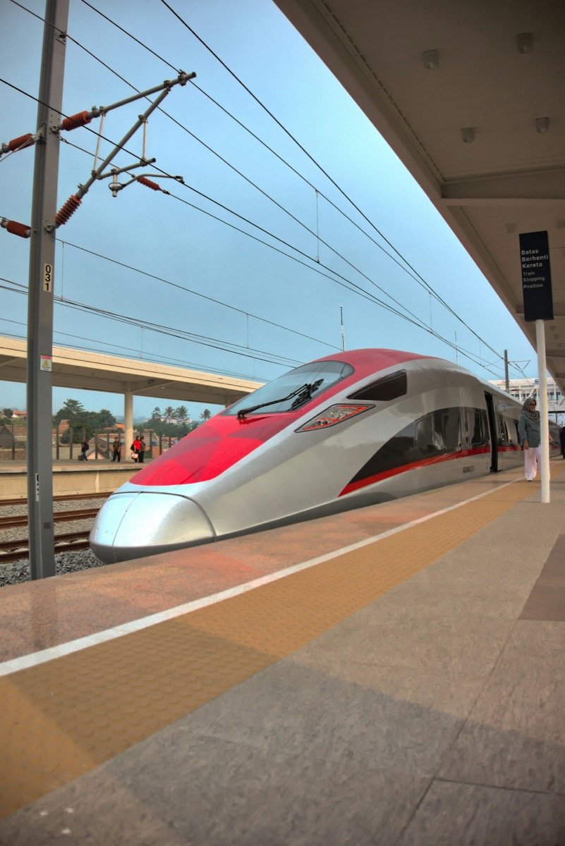 Whoosh high-speed train stopped at Padalarang station platform